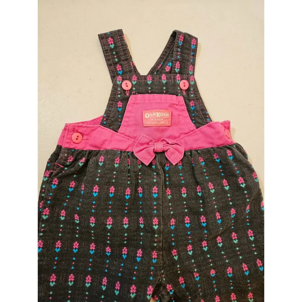 Vintage 90s Y2K OshKosh B'Gosh Toddler girl floral overalls size 12 months